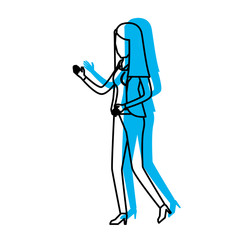 business woman faceless in jacket and pants blue watercolor silhouette