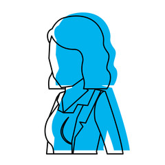 business woman faceless in jacket and half body and short hair blue watercolor silhouette