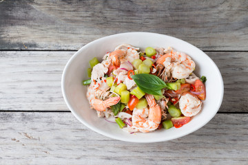 Thai Chinese kale with prawn salad
