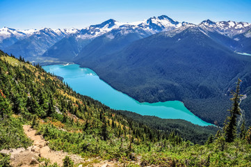 Naklejka na ściany i meble View of the Cheakamus Lake from the Whistler mountain - Hight Note Trail, Whistler, British Columbia, Canada - August 2017