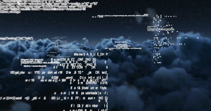 Binary code against white clouds 