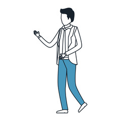 businessman faceless in suit and color blue sections silhouette