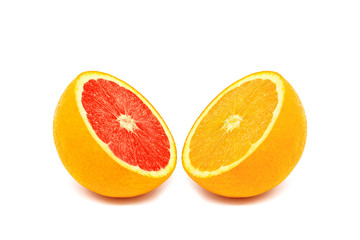 Half of Orange and Grapefruit Citrus fruit Slice isolated on white background