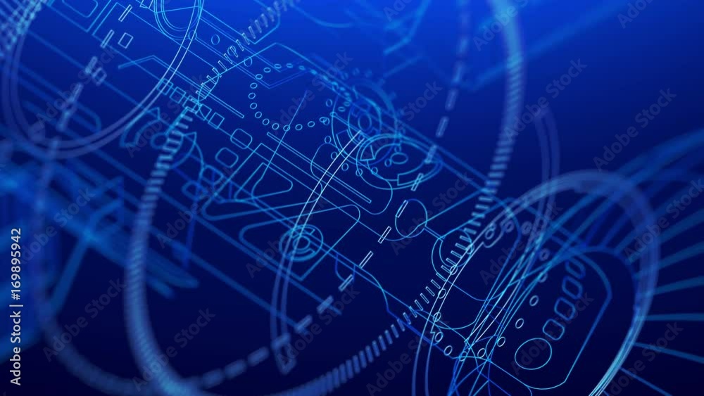 Aufkleber Technology animated background. The slow motion, the Satellite close-up slowly rotating on its axis in space. Style of x-rays and mesh frame.