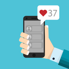 vector illustration  of smartphone with likes counter