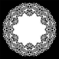 Lace round paper doily, lacy snowflake, greeting element, laser cut  template, doily to decorate the cake,  vector illustrations.