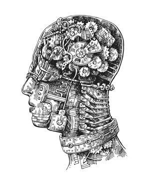 Hand drawn vector illustration mechanical head