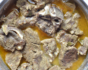 Slow roasting Beef meat  in a pot