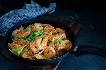 Casseroled Prawn with Glass Noodles On Chopping board
