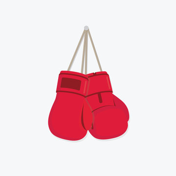 Hanging Boxing Glove Illustration. Flat Design of Red Boxing Glove