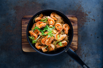 Casseroled Prawn with Glass Noodles On Chopping board