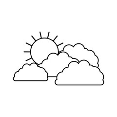 clouds with sun in sketch silhouette on white background