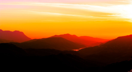Beautiful morning sunrise on the mountain.