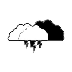 clouds with lightnings in black section silhouette on white background