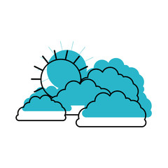 clouds with sun in blue watercolor silhouette on white background