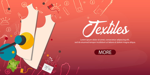 Naklejka premium Tailor and seamstress banner. Sewing kit. Needlework, handmade. Dressmaking concept.