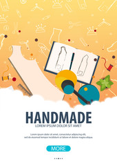 Tailor and seamstress banner. Sewing kit. Needlework, handmade. Dressmaking concept.