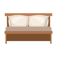 bed wooden with pillows in colorful silhouette on white background
