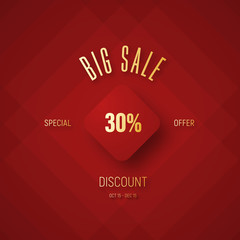 Design a red banner for a big sale and a discount with a flying rhombus