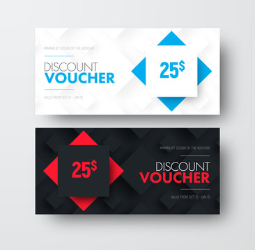 Design of vector gift voucher with rhombuses on background and text