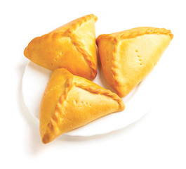 Tatar round pie on the table with napkin