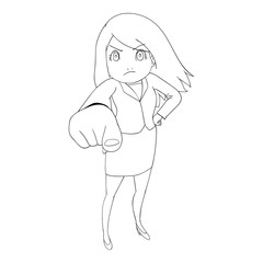 vector illustration of office girl in pointing poses line art