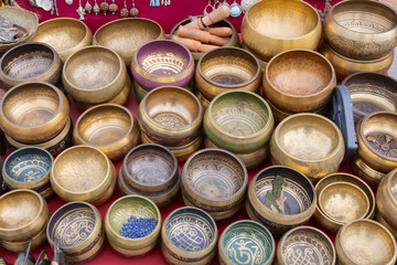 Singing bowls at old Market, Durbar square, Kathmandu, Nepal