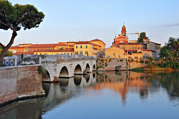 Fototapeta na wymiar Bridge of Tiberius in Rimini, Italy.