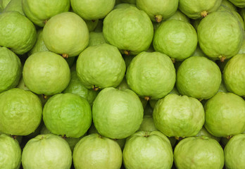 Guava (Psidium guajava). Exotic tropical fruits on a market stall