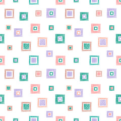 Seamless vector geometrical pattern with rhombus, squares. endless background with hand drawn textured geometric figures. Pastel Graphic illustration Template for wrapping, web backgrounds, wallpaper
