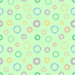 Seamless vector geometrical pattern with circles pastel endless background with hand drawn textured geometric figures. Graphic illustration, print for wrapping, background, cover, surface