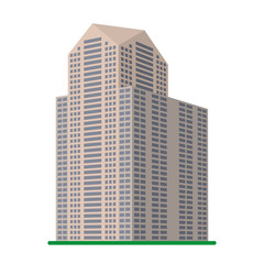 A modern high-rise building on a white background. View of the building from the bottom. Isometric vector illustration.
