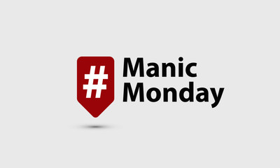 Manic Monday Hashtag Inside A Red Tag For Social Media (Vector Illustration in Flat Style Design)