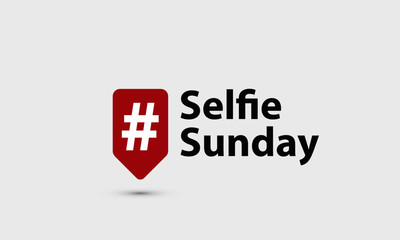 Selfie Sunday Hashtag Inside A Red Tag For Social Media (Vector Illustration in Flat Style Design)