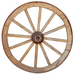 Antique Wagon Wheel on White Background