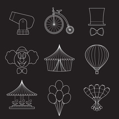 Set of simple circus symbols line art icons on white background - 169906554