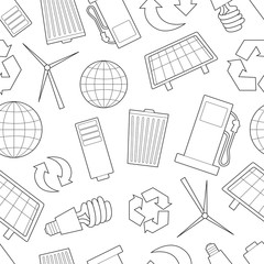 Seamless pattern background with simple ecology signs line art icons on white  background