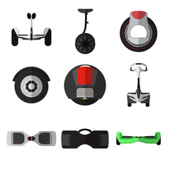 Set of simple gyroscooter flat icons on white background. Gyrobord set - 169906788