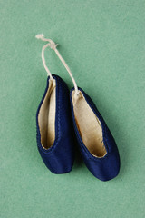 ballet slippers pointe on the green background