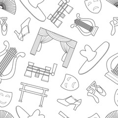 Seamless pattern background with simple theater and ballet symbols line art  icons on white background - 169907394
