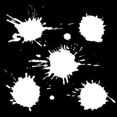 Vector set of black and white ink splash, blots and brush strokes, isolated on the white background. Series of vector splash, blots, brush strokes and elements for design.