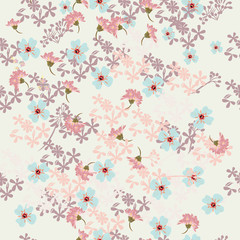 Fototapeta na wymiar Floral rustic pattern with pink and blue flowers
