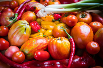 Fototapeta na wymiar colorful various tomato and pepper background