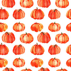 Seamless pattern with watercolor pumpkin.