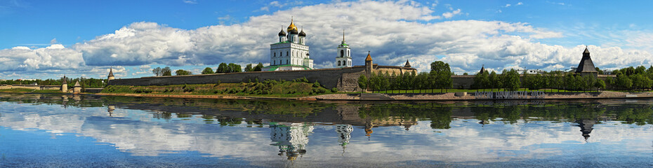 Panorama of the Kremlin and Trinity Cathedral in Pskov