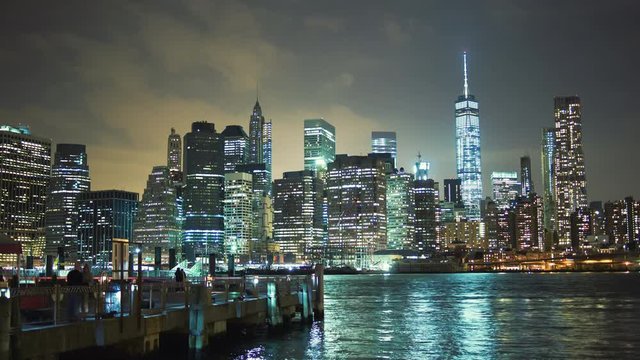 New York City skyline at night time lapse