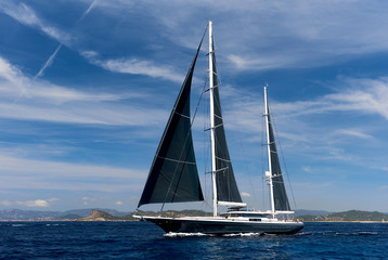 Two-masted yacht in the Mediterranean sea. Ibiza. Spain