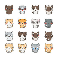 Cute cartoon cats and dogs with different emotions. Sticker collection.
