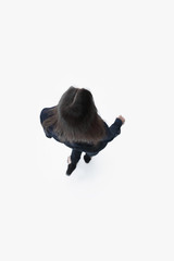 Obraz premium view from above. modern young business woman looking up