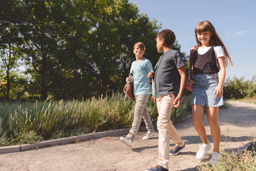 Fototapeta premium multiethnic teens walking in park